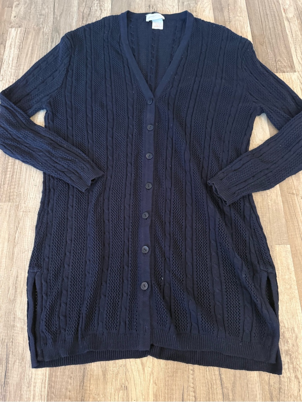 Navy Cable-Knit Button-Front Women’s Cardigan Sweater